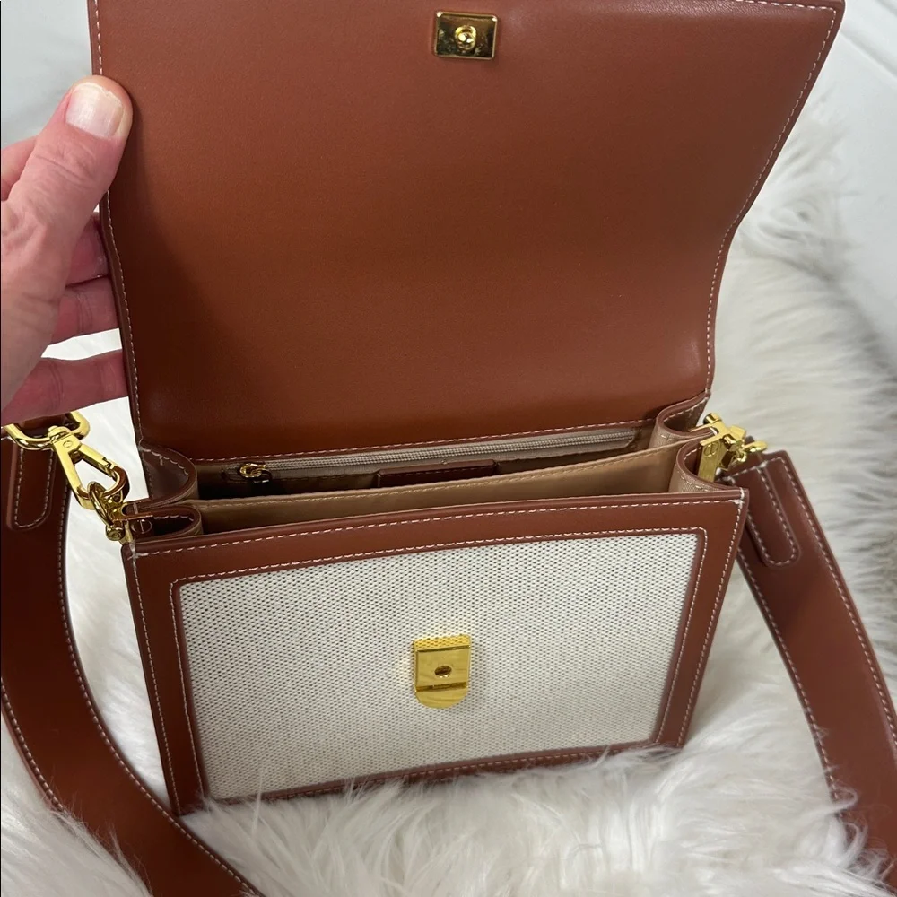 JW PEI Mini Flap Crossbody Beige Canvas & Vegan Camel Leather Trim Bag NWOT - Picture 7 of 15